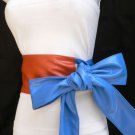 NEW WOMEN WAIST HIP WRAP TIE ORANGE FABRIC BELT BLUE BOW DETAIL 27"-35" S-M-L