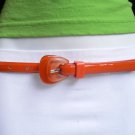 NEW WOMEN TRENDY ORANGE THIN FAUX LEATHER BELT BIG CANDY BUCKLE 28"-37" S / M
