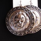 NEW WOMEN SILVER ROUND BLACK LION'S HEAD FASHION EARRING SET SAFARI AFRICAN