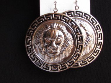 NEW WOMEN SILVER ROUND BLACK LION'S HEAD FASHION EARRING SET SAFARI AFRICAN