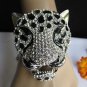 NEW WOMEN SILVER BLACK FASHION CUFF BRACELET PANTHER BIG TIGER HEAD RHINESTONES