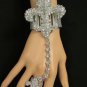 New Women Silver Fleur De Lis Slave Ring Lily Bracelet Rhinestones Hand Chain