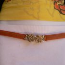 NEW WOMEN HIGH WAIST WIDE HIP ORANGE THIN BELT GOLD ROSE BUCKLE CASUAL XS S M