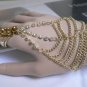 NEW WOMEN GOLD CHAINS BEADS SLAVE BRACELET MOROCCAN RING CUFF SILVER RHINESTONE