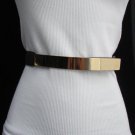 NEW WOMEN WAIST HIP GOLD METAL PLATE THIN FASHION BELT BLACK ELASTIC PLUS 32-45"