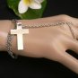 NEW WOMEN SILVER METAL CROSS HAND CHAIN SLAVE RING TO WRIST BRACELET