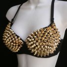 NEW WOMEN BLACK SEXY FASHION BRA HOT GOLD PUNK STYLE SPIKES BRALET CLUBWEAR 34B