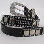 New Women Black / White Faux Leather Western Fashion Belt Silver Metal S M L XL