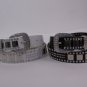 New Women Black / White Faux Leather Western Fashion Belt Silver Metal S M L XL
