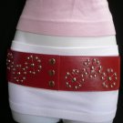 NEW WOMEN HIP WAIST ELASTIC HOT RED SIX FLOWERS WIDE FASHION BELT 30"-42" M-XL