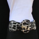 NEW WOMEN HIP ELASTIC WAIST BLACK SILVER LEOPARD ANIMAL PRINT FASHION BELT S / M