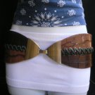 NEW WOMEN WIDE HIGH WAIST ELASTIC BROWN MOCHA GREEN X FASHION BELT 28"-31" SMALL