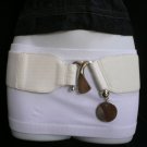 NEW WOMEN HIP WAIST ELASTIC WHITE WIDE FASHION BELT SILVER BUCKLE 26"-34" XS-S-M