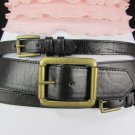 NEW WOMEN WIDE BLACK ELASTIC WESTERN FASHION BELT 3 GOLD BUCKLES 28"-38" S / M