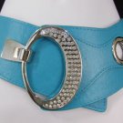 NEW WOMEN BABY BLUE WIDE ELASTIC BELT HIP WAIST SILVER METAL BUCKLE 26"-33" S M