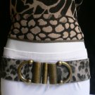 NEW WOMEN HIP WAIST ELASTIC LEOPARD FASHION BELT DOUBLE BUCKLES 28"-38" S / M