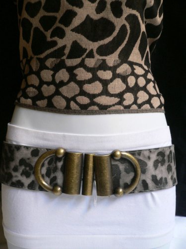 NEW WOMEN HIP WAIST ELASTIC LEOPARD FASHION BELT DOUBLE BUCKLES 28"-38" S / M