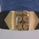 NEW WOMEN WAIST ELASTIC BLACK FASHION BELT GOLD METAL CORSET BUCKLE 27"-36" S M