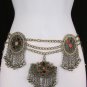 NEW WOMEN ANTIQUE SILVER CHAINS BLUE RED BEADS FASHION METAL BELT 35"-39" M / L