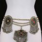 NEW WOMEN ANTIQUE SILVER CHAINS BLUE RED BEADS FASHION METAL BELT 35"-39" M / L