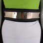 New Women Gold Metal Plate Mirror Fashion Belt Hip Waist Wide Black Elastic S M