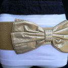 NEW WOMEN HIP HIGH WAIST ELASTIC GOLD WIDE FASHION BELT LARGE BOW 27"-35" S / M