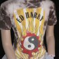 ed hardy men shirt brown color flames crew neck peace fire sign large size
