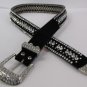 New Women Black Suede Leather Western Fashion Belt Silver Rhinestones S M L XL