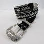 New Women Black Suede Leather Western Fashion Belt Silver Rhinestones S M L XL