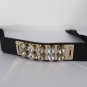 New Women Black Elastic Fashion Belt Gold Metal Plate Big Crystals S / M 27"-35"