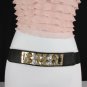 New Women Black Elastic Fashion Belt Gold Metal Plate Big Crystals S / M 27"-35"