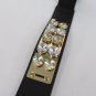 New Women Black Elastic Fashion Belt Gold Metal Plate Big Crystals S / M 27"-35"