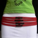 NEW WOMEN SUMMER RED FAUX LEATHER 4 THIN STRIPS WIDE FASHION BELT 30"-36" MEDIUM