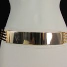 New Women Side Cutouts Fashion Belt Gold Metal Plate Hip High Waist S M 28"-34"