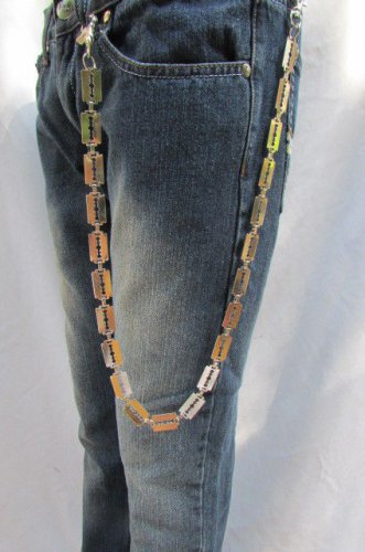 New Silver Metal Long Wallet Chains KeyChain Shaving Razor Biker Rocker 30" Long