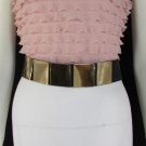 New Women Gold Metal Mirror Plate Fahion Belt Hip Waist Black Elastic S M 28-33"