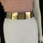 New Women Gold Metal Mirror Plate Fahion Belt Hip Waist Black Elastic S M 28-33"