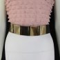 New Women Gold Metal Mirror Plate Fahion Belt Hip Waist Black Elastic S M 28-33"