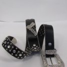 New Women Black Faux Leather Western Fashion Belt Silver Hand Gun Buckle M L XL