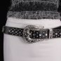 New Women Black Faux Leather Western Fashion Belt Silver Hand Gun Buckle M L XL