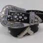 New Women Black Faux Leather Western Fashion Belt Silver Hand Gun Buckle M L XL
