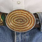 NEW WOMEN MEN SILVER METAL WESTERN BELT BUCKLE LARGE OVAL GOLD BROWN RHINESTONES