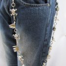 Rocker Silver Metal Long Wallet Chains KeyChain Big Skulls Skeleton Teeth Biker