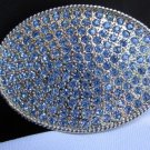 NEW WOMEN MEN SILVER METAL WESTERN BELT BUCKLE LARGE OVAL LIGHT BLUE RHINESTONES