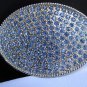 NEW WOMEN MEN SILVER METAL WESTERN BELT BUCKLE LARGE OVAL LIGHT BLUE RHINESTONES