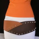 WOMEN ELASTIC HIP WAIST BROWN WESTERN BELT SILVER BIG SPIKES MOCA COLOR S M L