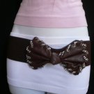NEW WOMEN HIP WAIST ELASTIC DARK BROWN WIDE FASHION BELT CHAINS BOW 30"-40" M L
