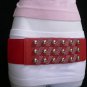 NEW WOMEN HIP WAIST ELASTIC REAL RED WIDE FASHION BELT SILVER METALS 28"-36" S M