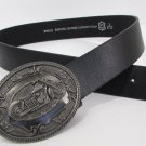 New Black Faux Leather Fashion Belt Big Silver Metal Motorcycle Buckle S M L XL