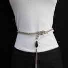 New Women Fashion Silver Thin Metal Belt Long Snake Rhinestones XS S M 24"-35"